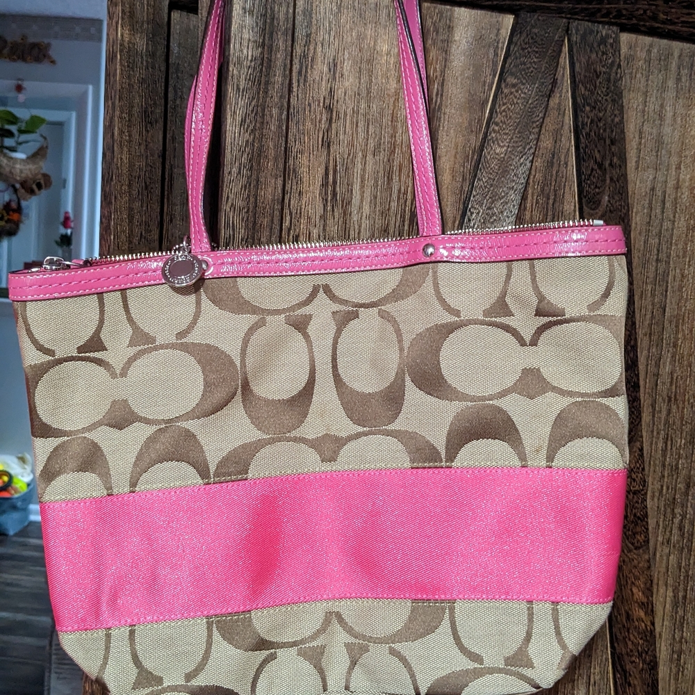 Coach Pink and Tan Signature Tote